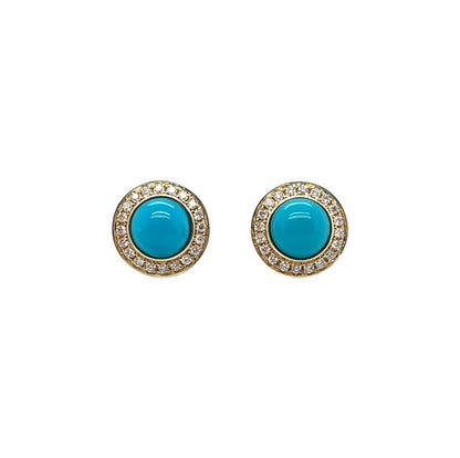 9ct Yellow Gold Diamond & Turquoise Stud Earrings