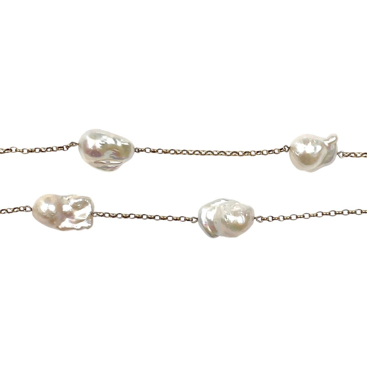9ct Yellow Gold Baroque Pearl Station Necklace (33")