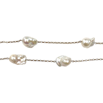 9ct Yellow Gold Baroque Pearl Station Necklace (33")