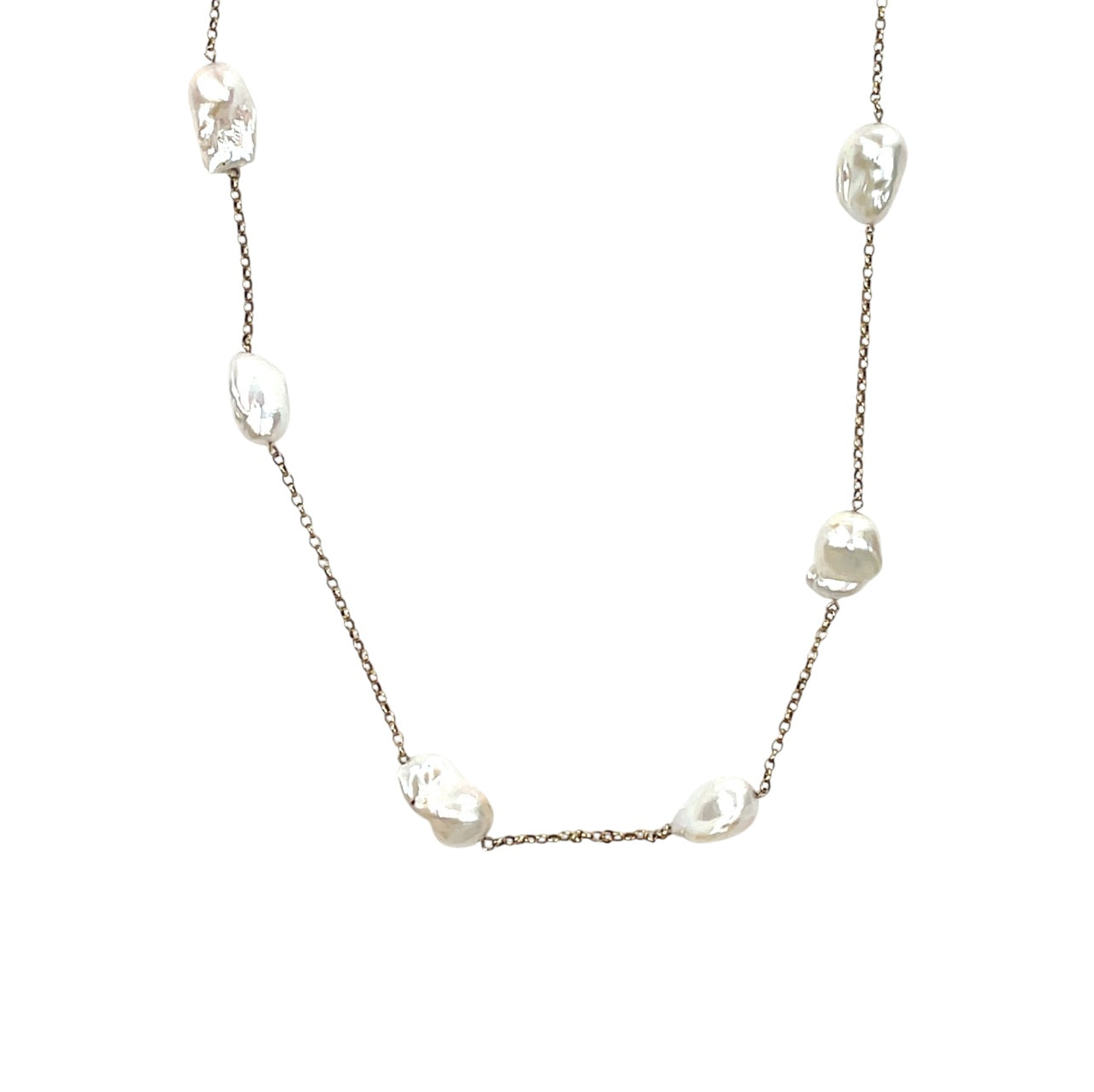 9ct Yellow Gold Baroque Pearl Station Necklace (33")