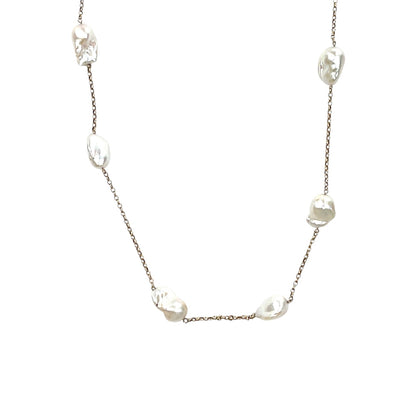 9ct Yellow Gold Baroque Pearl Station Necklace (33")