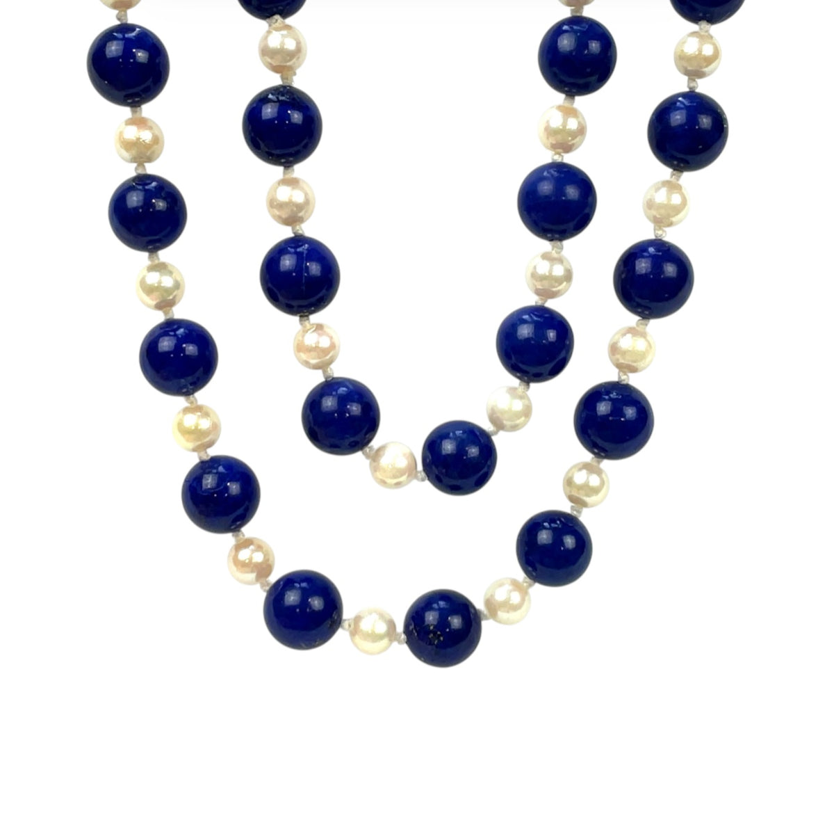 14ct Yellow Gold Lapis & Akoya Pearl Necklace (30")