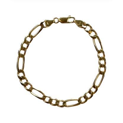 18ct Yellow Gold Figaro Curb Link Bracelet (8”)