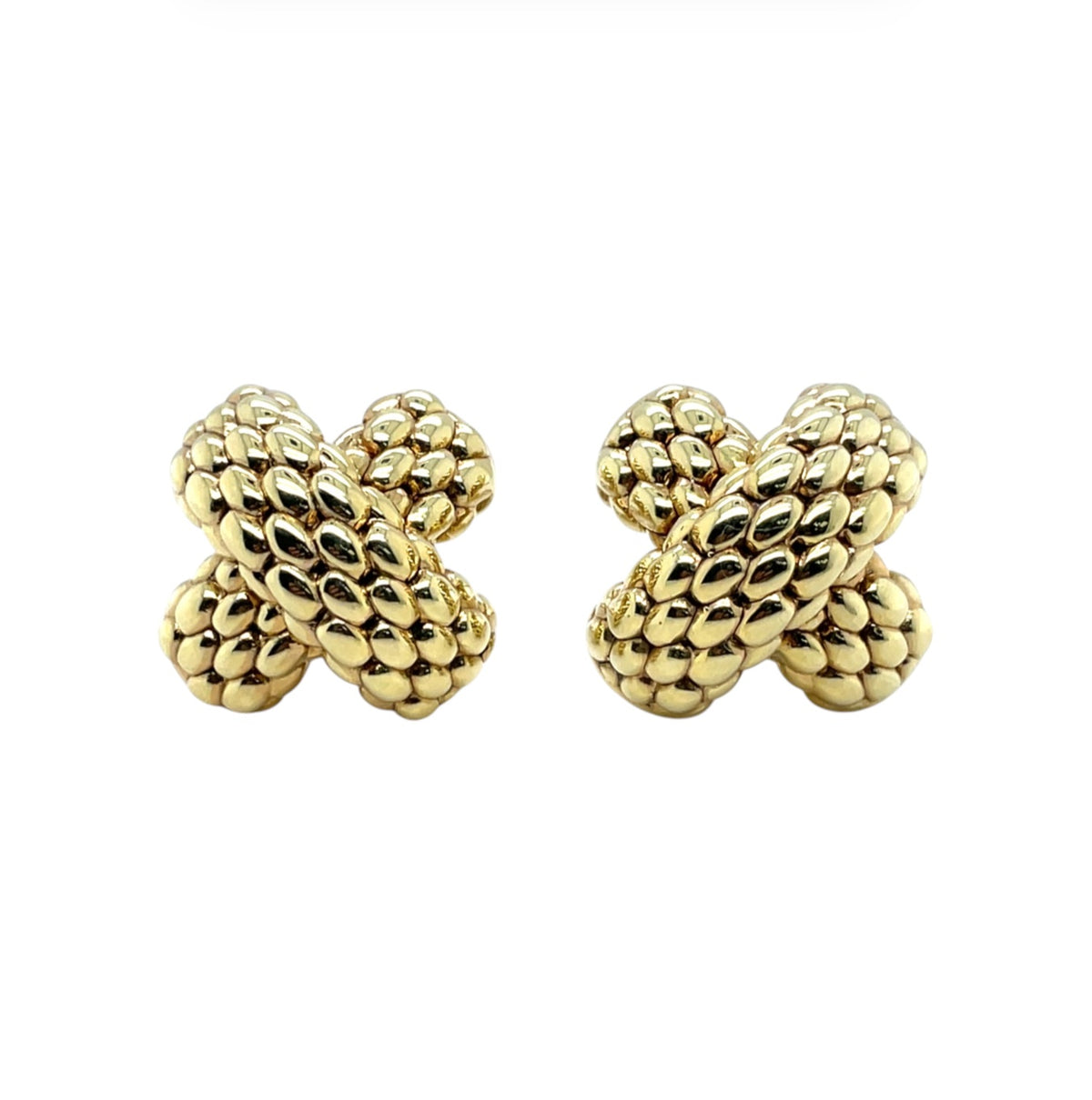 18ct Yellow Gold FOPE Woven Crossover Stud Earrings