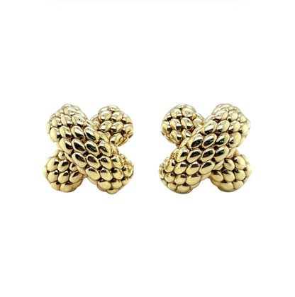 18ct Yellow Gold FOPE Woven Crossover Stud Earrings