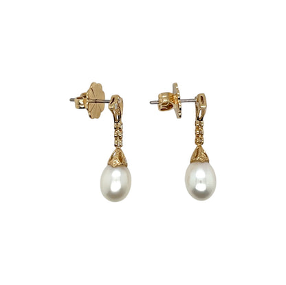 18ct Yellow Gold Diamond & Pearl Drop Earrings