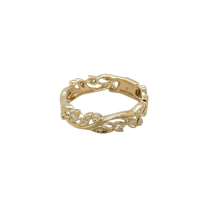 18ct Yellow Gold Narrow Vine Diamond Set Ring (M)