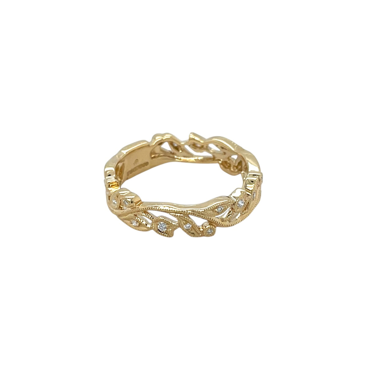 18ct Yellow Gold Narrow Vine Diamond Set Ring (M)