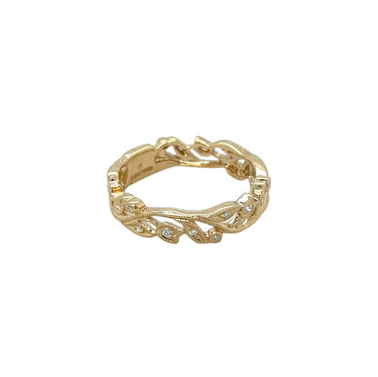 18ct Yellow Gold Narrow Vine Diamond Set Ring (M)