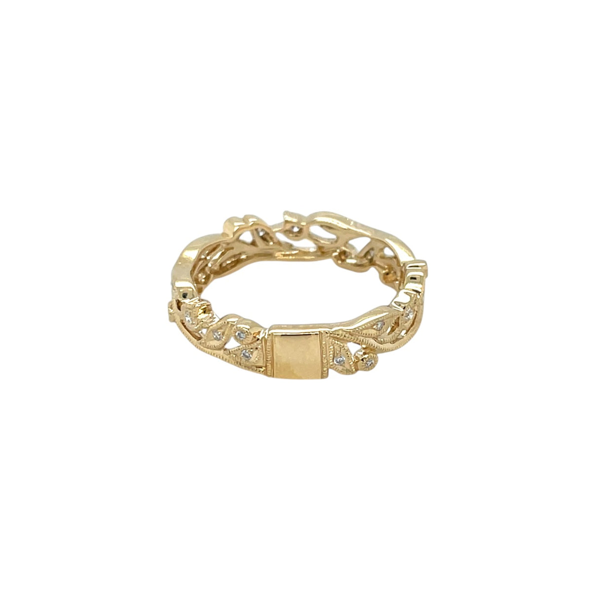 18ct Yellow Gold Narrow Vine Diamond Set Ring (M)