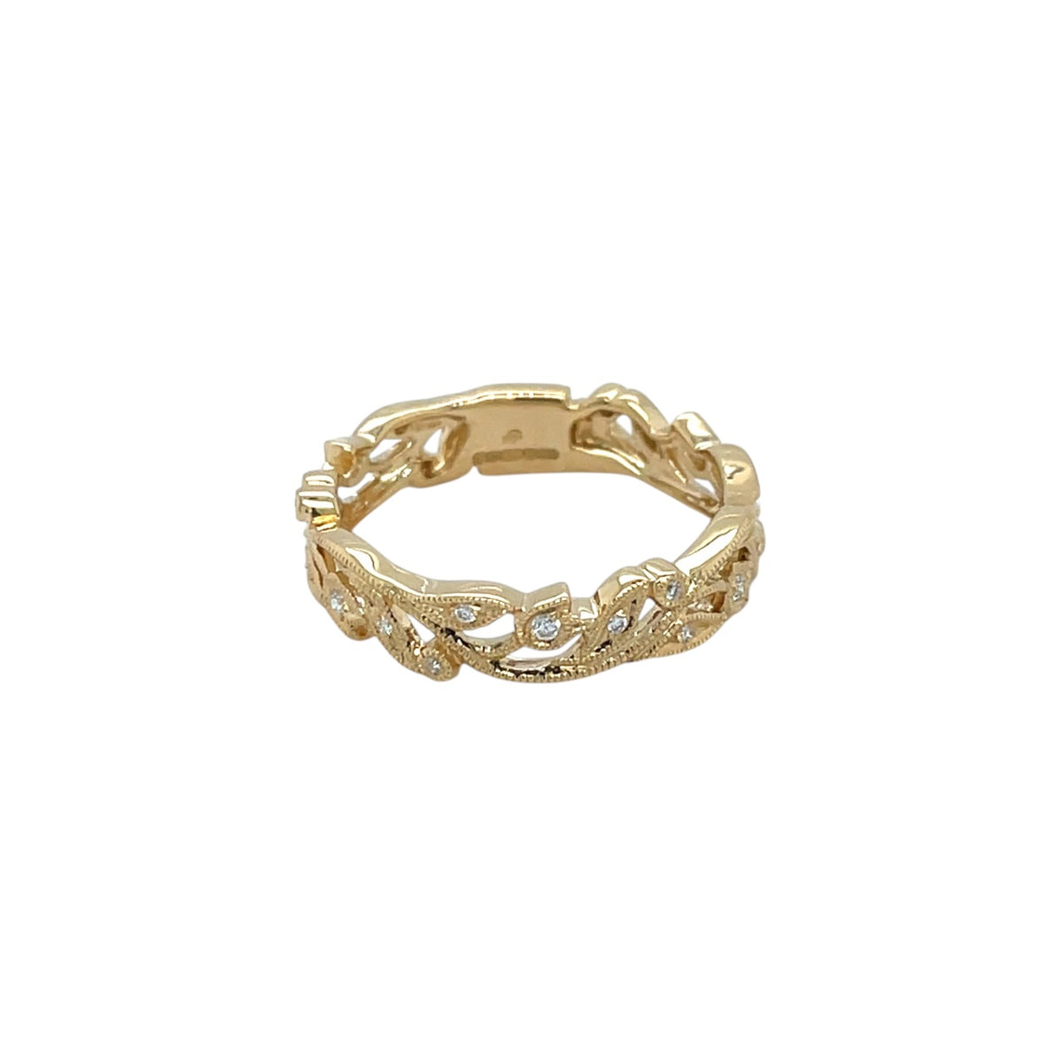 18ct Yellow Gold Narrow Vine Diamond Set Ring (M)