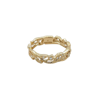 18ct Yellow Gold Narrow Vine Diamond Set Ring (M)