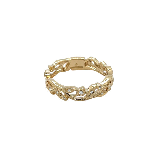 18ct Yellow Gold Narrow Vine Diamond Set Ring (M)