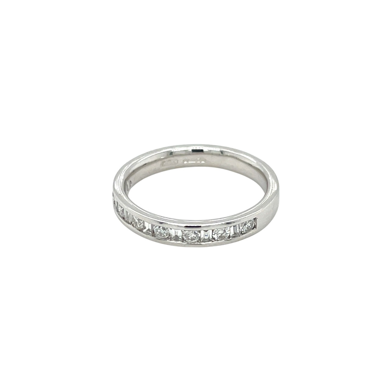 Platinum Round & Baguette Cut Diamond Half-Set Eternity Ring (L1/2)