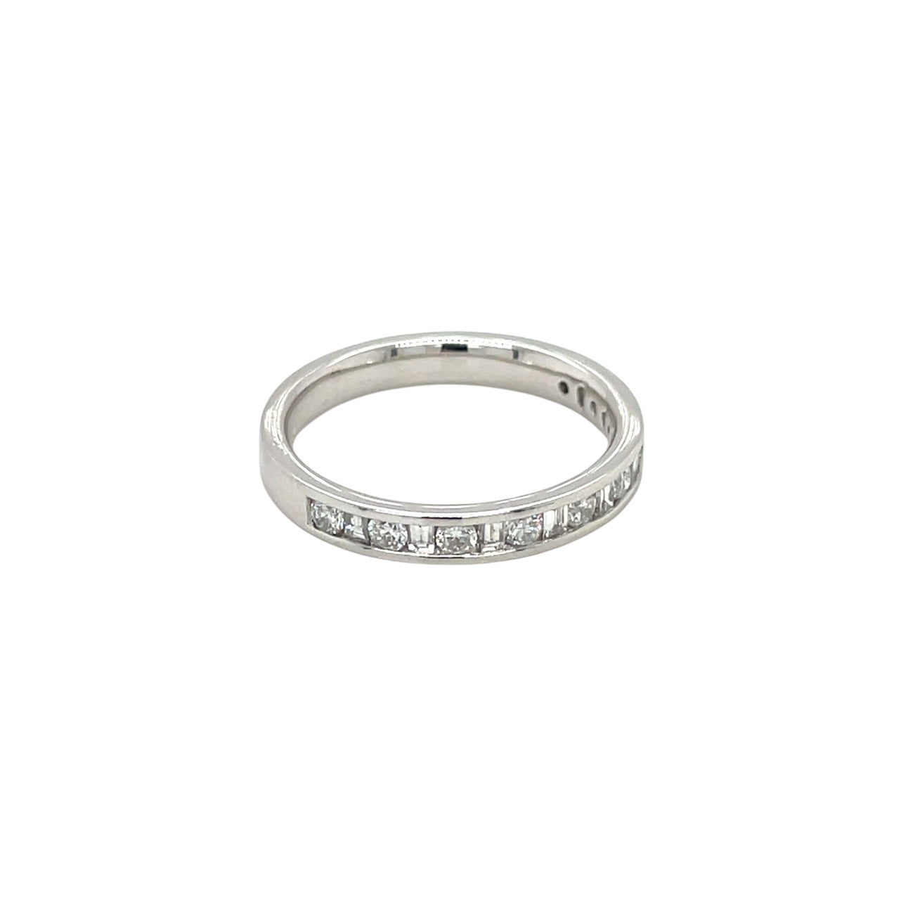 Platinum Round & Baguette Cut Diamond Half-Set Eternity Ring (L1/2)
