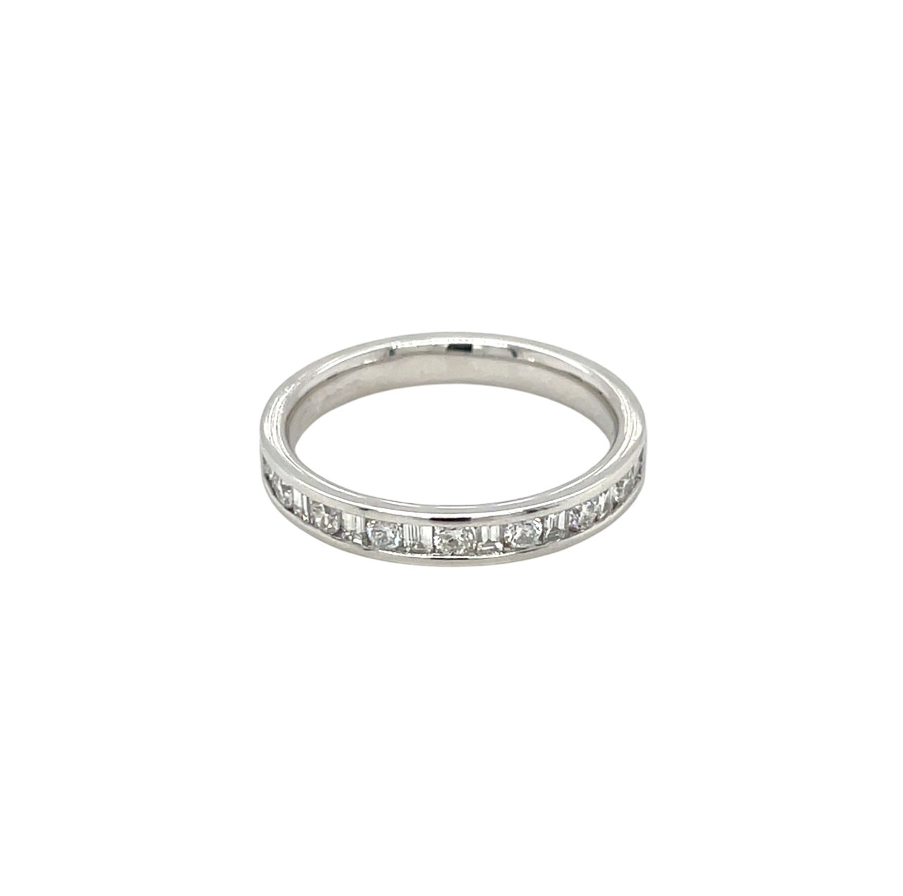 Platinum Round & Baguette Cut Diamond Half-Set Eternity Ring (L1/2)