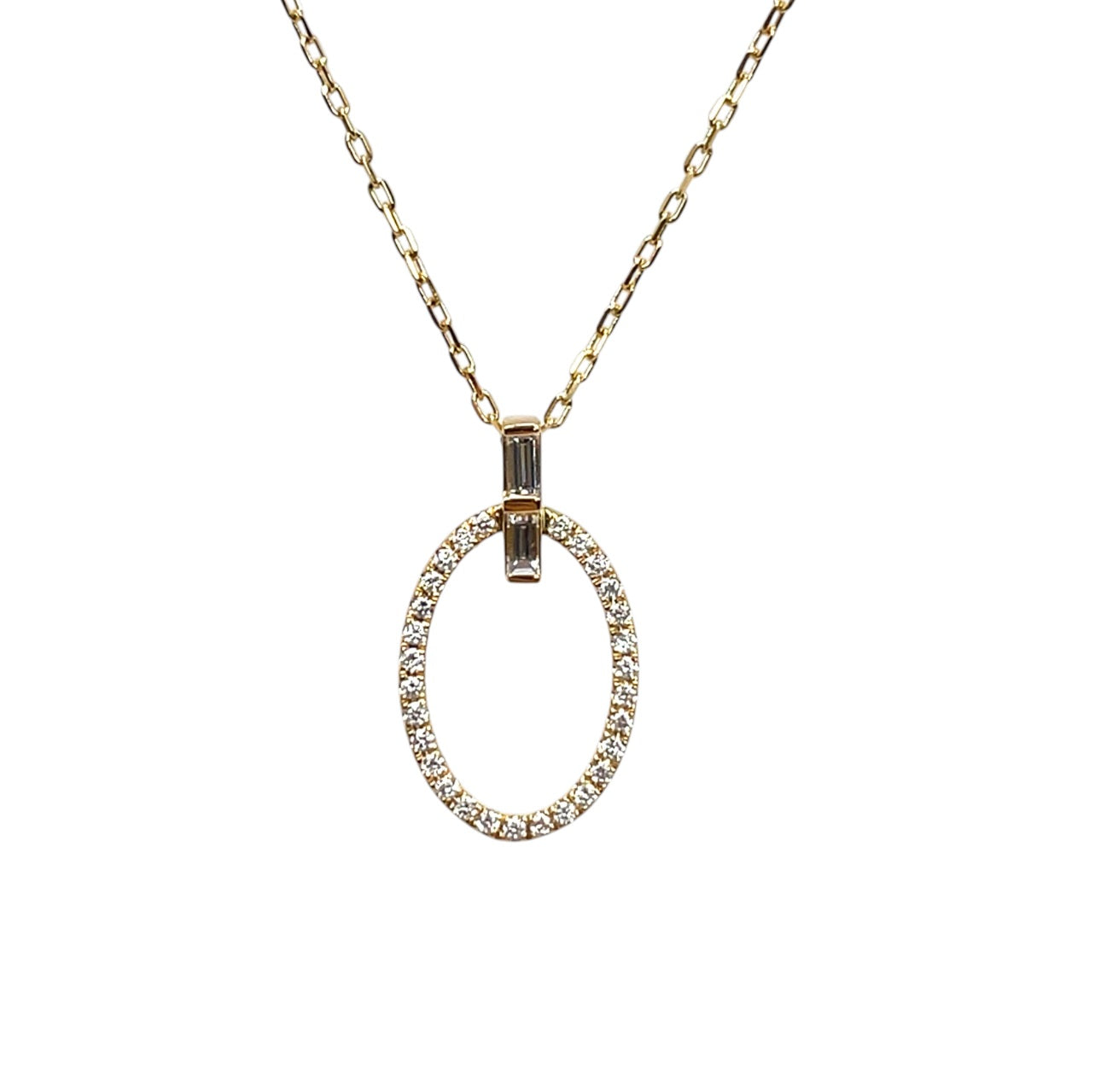 18ct Yellow Gold Diamond Oval Pendant & Chain (16-18”)
