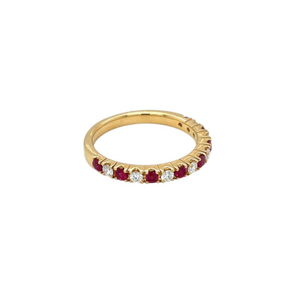 18ct Yellow Gold Ruby & Diamond Half-Set Eternity Ring (M)