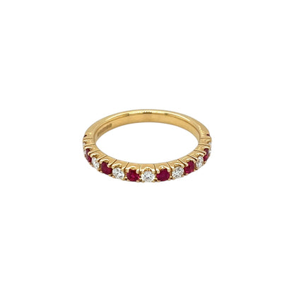 18ct Yellow Gold Ruby & Diamond Half-Set Eternity Ring (M)