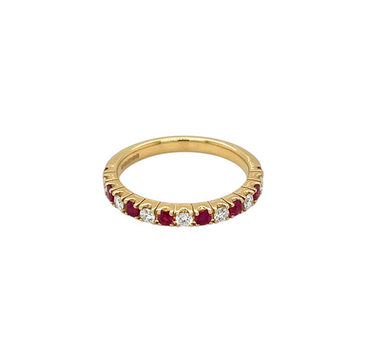 18ct Yellow Gold Ruby & Diamond Half-Set Eternity Ring (M)