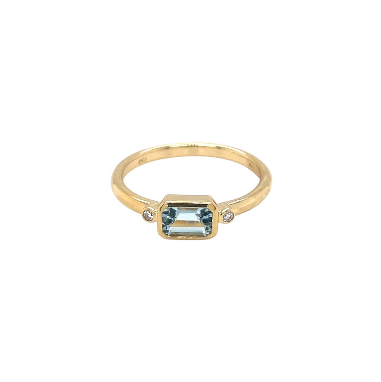 18ct Yellow Gold Aquamarine & Diamond Ring (N)