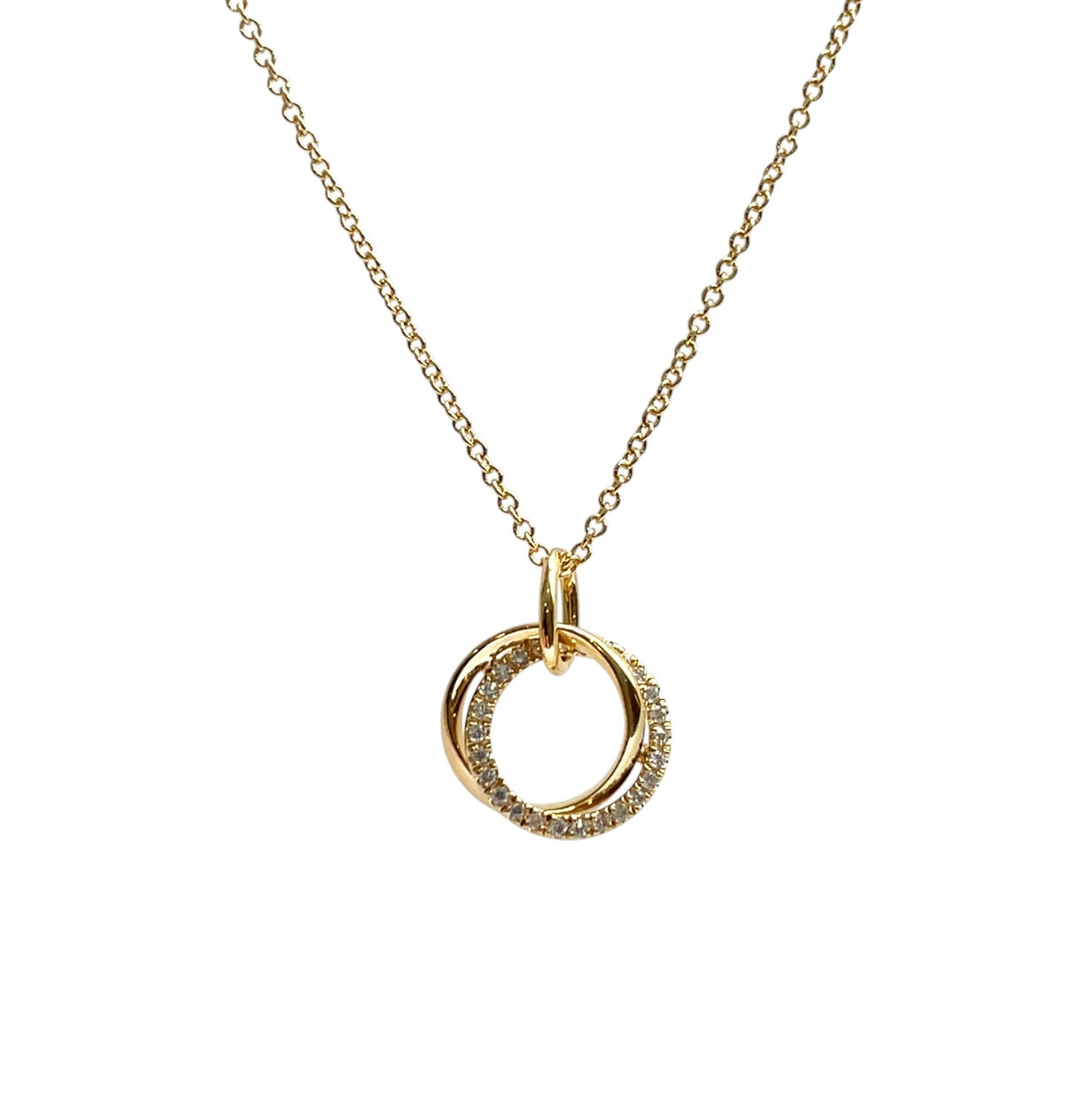 18ct Yellow Gold Diamond Set Double Circle Pendant & Chain (18”)