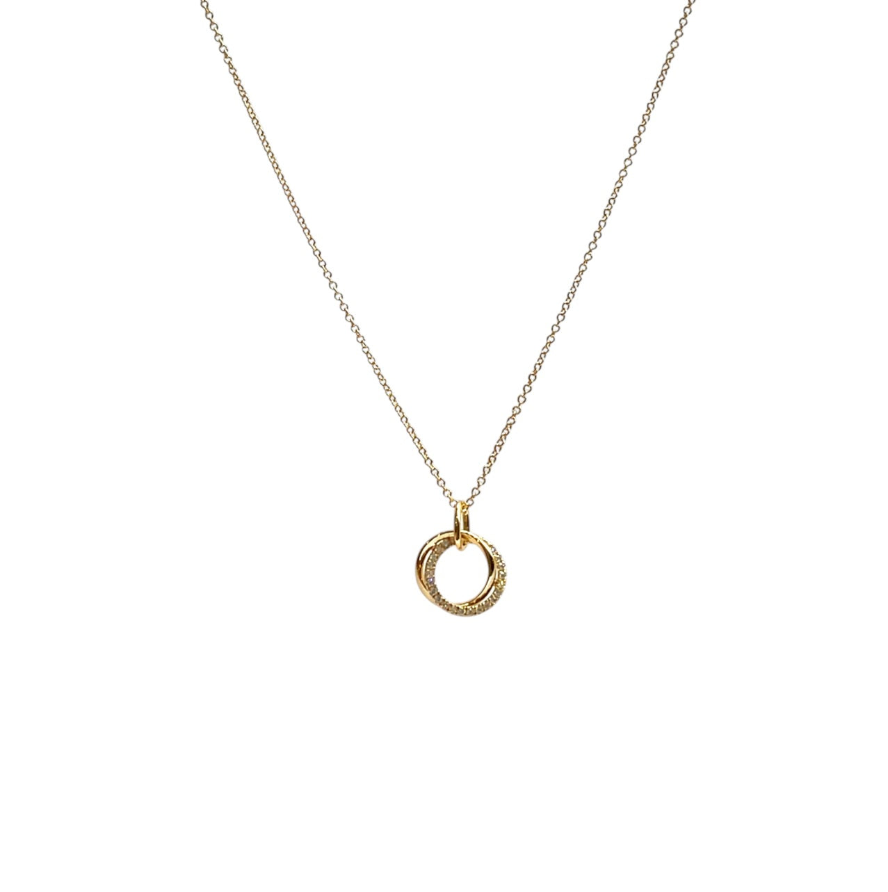 18ct Yellow Gold Diamond Set Double Circle Pendant & Chain (18”)