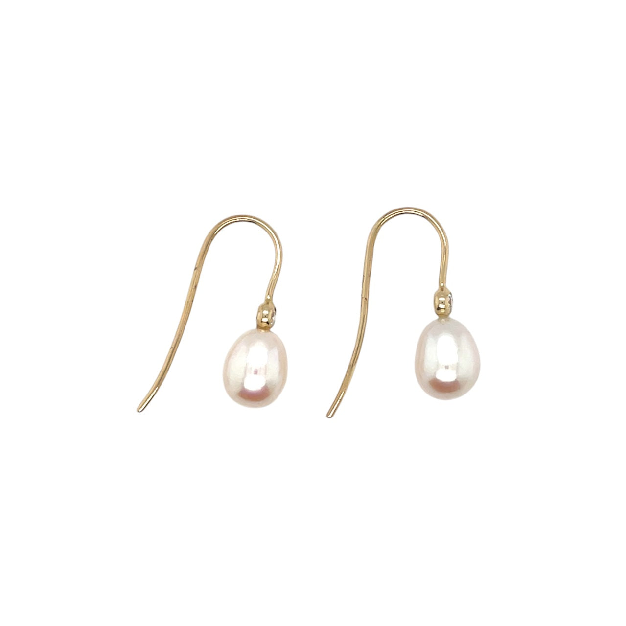 9ct Yellow Gold Freshwater Pearl & Diamond Drop Earrings