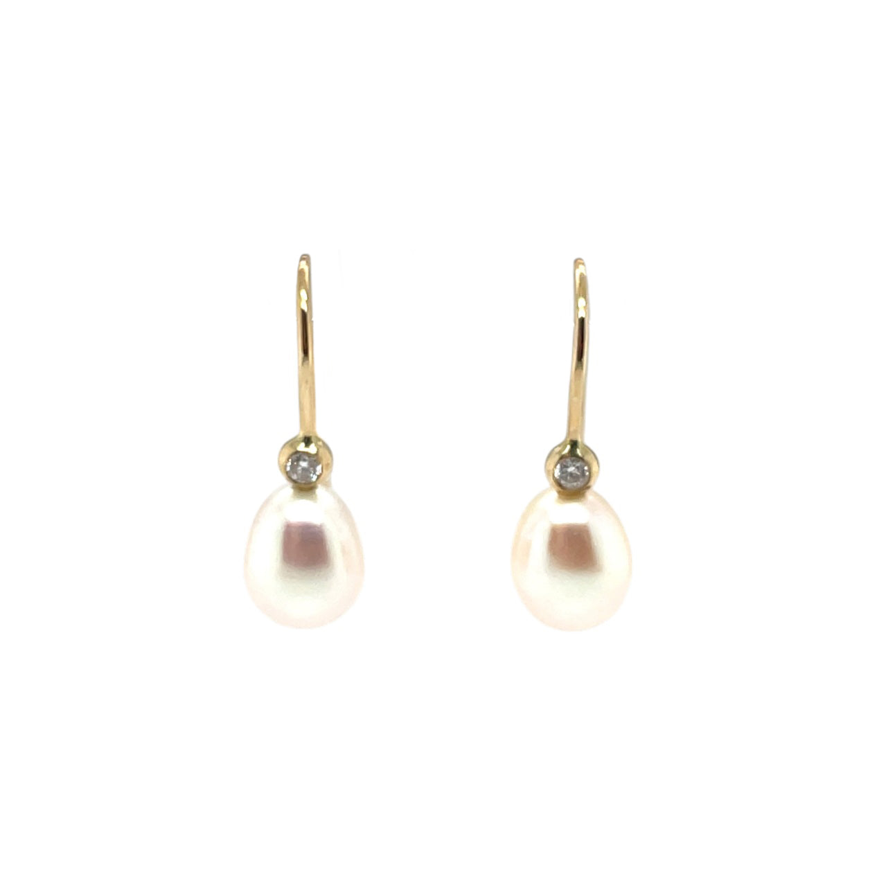 9ct Yellow Gold Freshwater Pearl & Diamond Drop Earrings