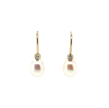 9ct Yellow Gold Freshwater Pearl & Diamond Drop Earrings