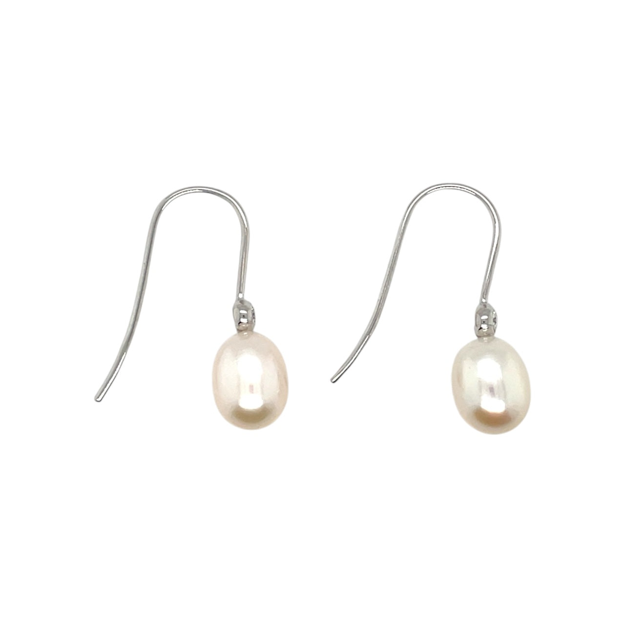 9ct White Gold Freshwater Pearl & Diamond Drop Earrings