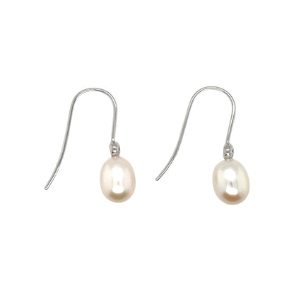 9ct White Gold Freshwater Pearl & Diamond Drop Earrings
