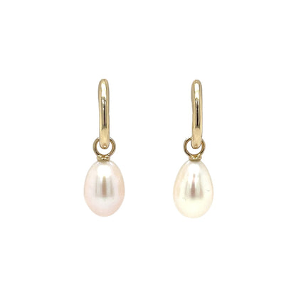 9ct Yellow Gold Freshwater Pearl Huggie Drop Earrings