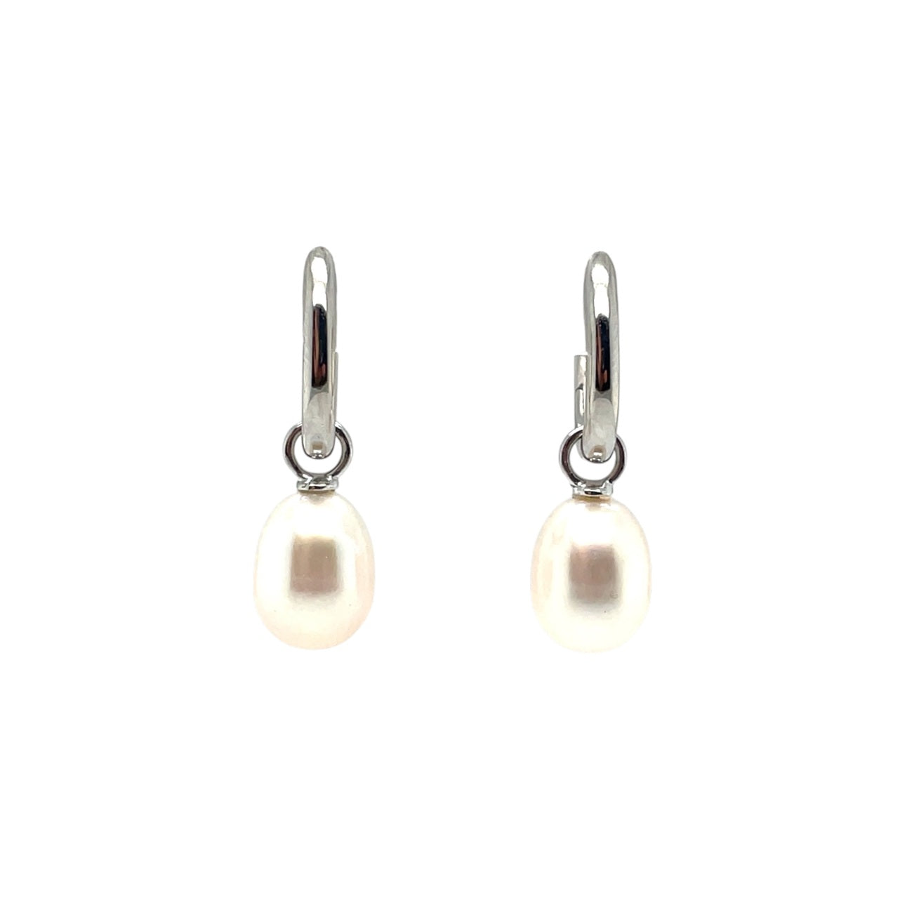 9ct White Gold Freshwater Pearl Huggie Drop Earrings