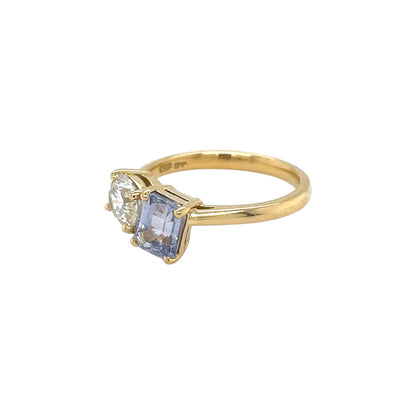 18ct Yellow Gold Diamond & Lavender Sapphire Moi Et Toi Ring (N)