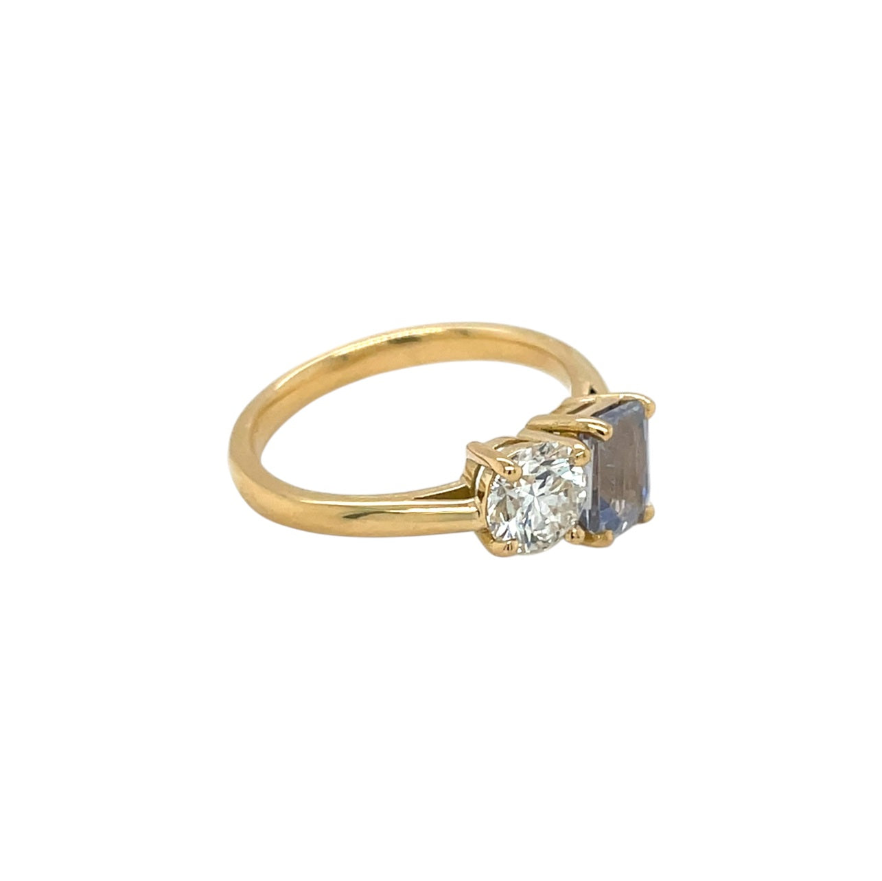 18ct Yellow Gold Diamond & Lavender Sapphire Moi Et Toi Ring (N)