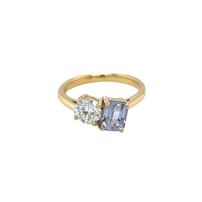 18ct Yellow Gold Diamond & Lavender Sapphire Moi Et Toi Ring (N)