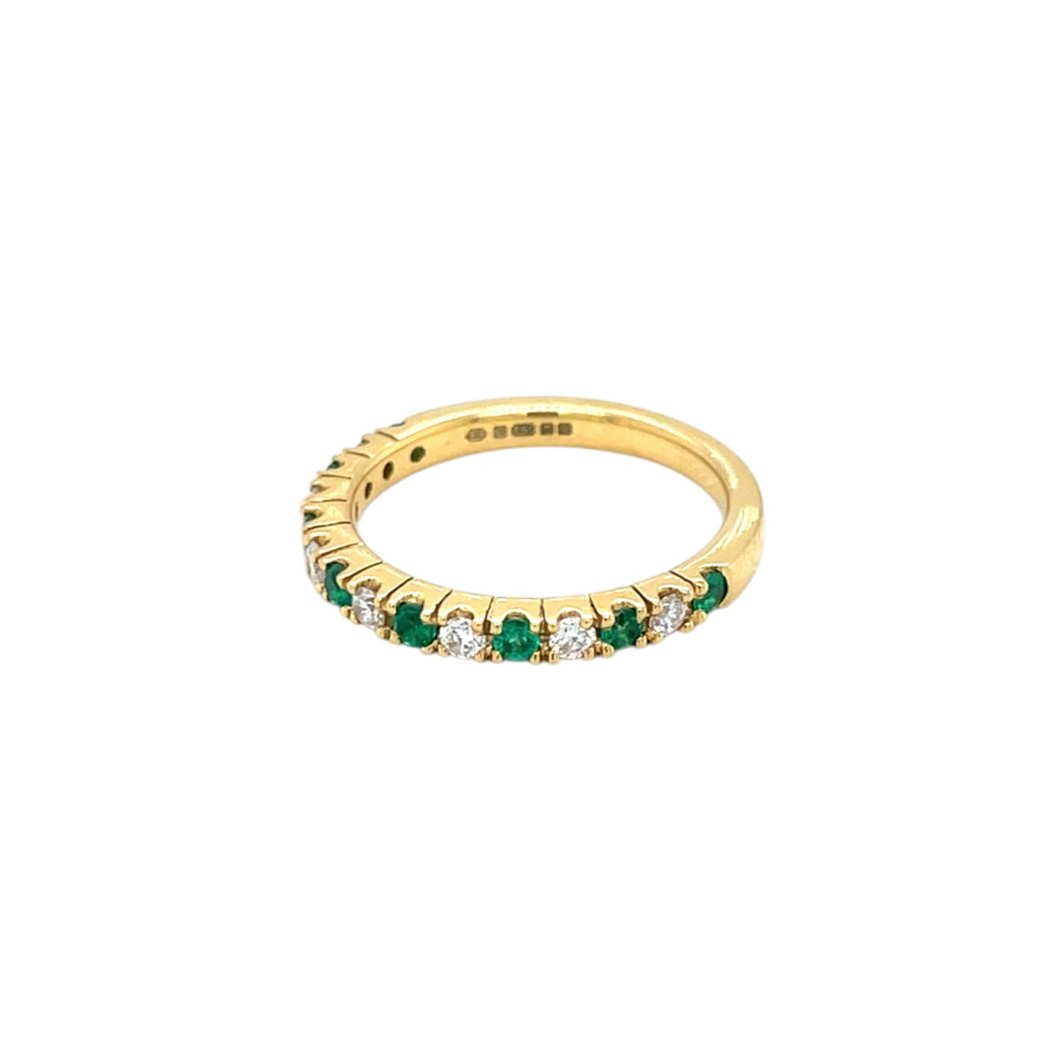 18ct Yellow Gold Emerald & Diamond Castle Claw Half-Set Eternity Ring (L1/2)
