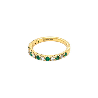 18ct Yellow Gold Emerald & Diamond Castle Claw Half-Set Eternity Ring (L1/2)