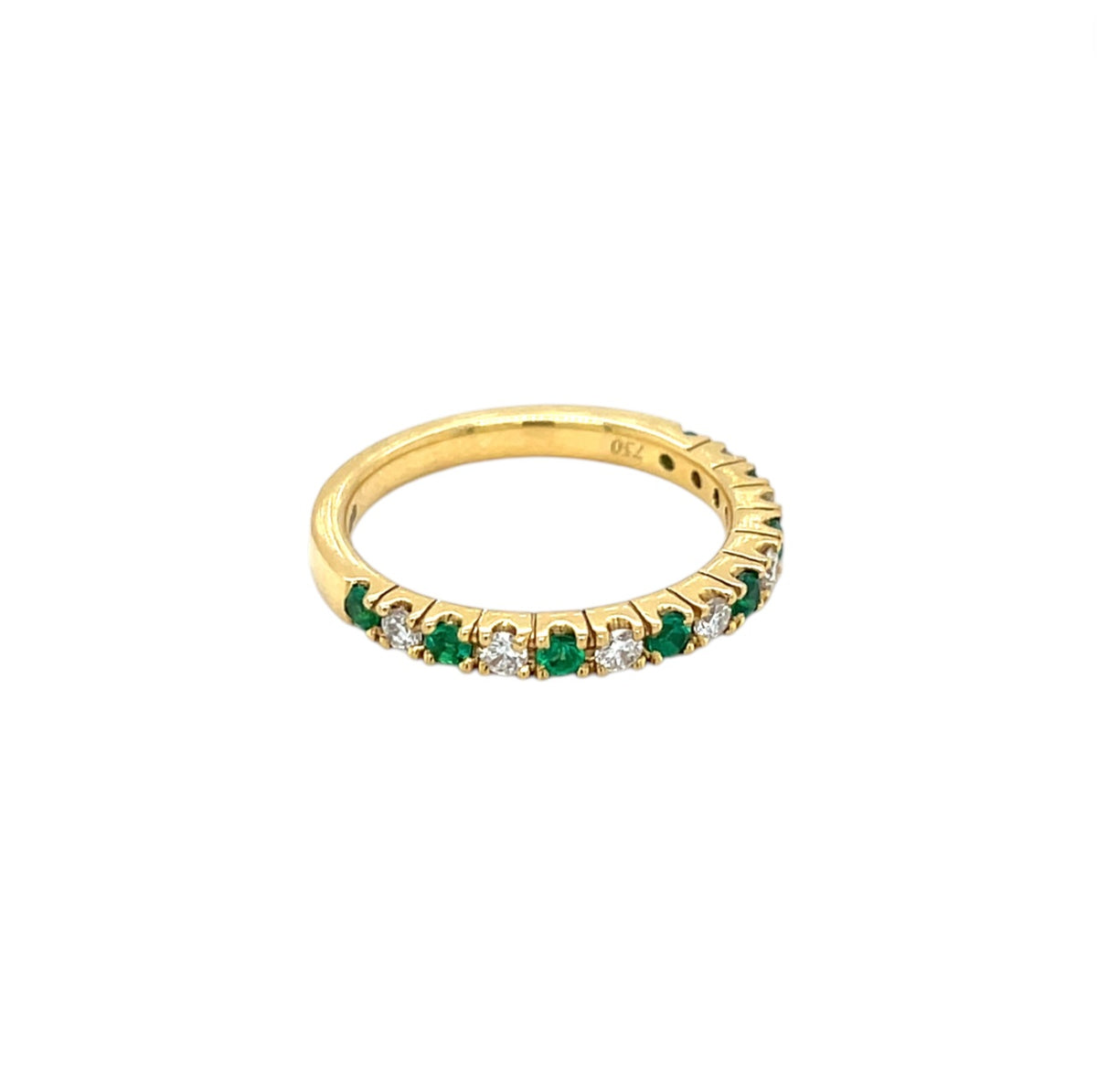 18ct Yellow Gold Emerald & Diamond Castle Claw Half-Set Eternity Ring (L1/2)