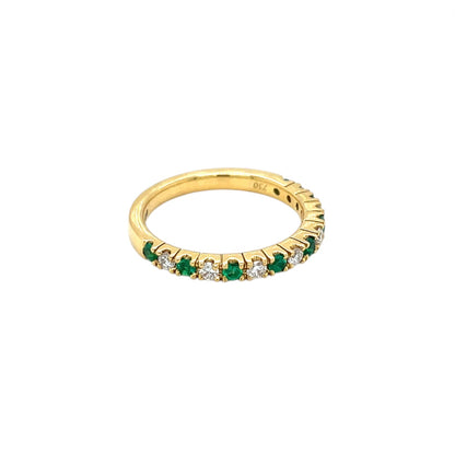 18ct Yellow Gold Emerald & Diamond Castle Claw Half-Set Eternity Ring (L1/2)