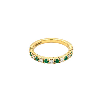 18ct Yellow Gold Emerald & Diamond Castle Claw Half-Set Eternity Ring (L1/2)