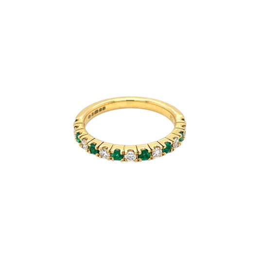 18ct Yellow Gold Emerald & Diamond Castle Claw Half-Set Eternity Ring (L1/2)
