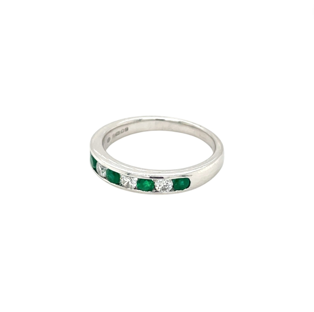 18ct White Gold Emerald & Diamond Channel 1/4 Set Eternity Ring (M)