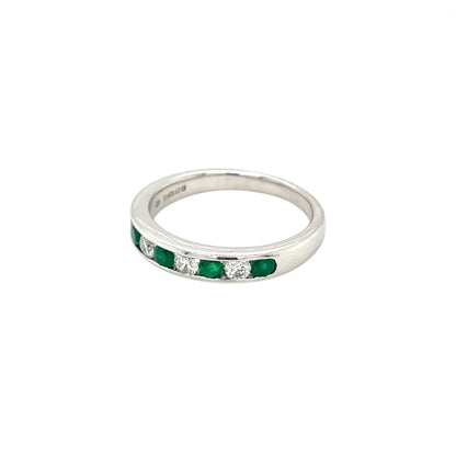18ct White Gold Emerald & Diamond Channel 1/4 Set Eternity Ring (M)