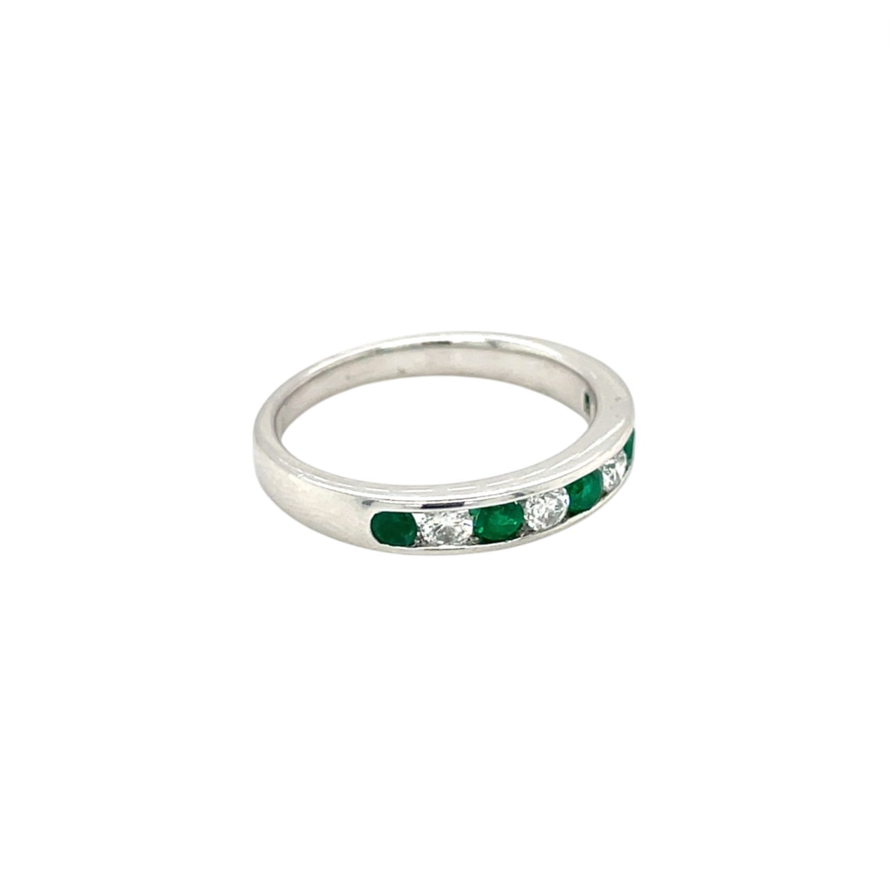 18ct White Gold Emerald & Diamond Channel 1/4 Set Eternity Ring (M)
