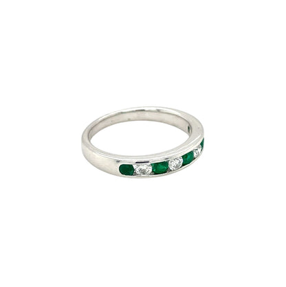 18ct White Gold Emerald & Diamond Channel 1/4 Set Eternity Ring (M)