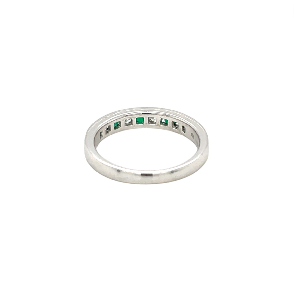 18ct White Gold Emerald & Diamond Channel 1/4 Set Eternity Ring (M)