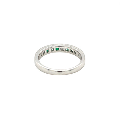 18ct White Gold Emerald & Diamond Channel 1/4 Set Eternity Ring (M)