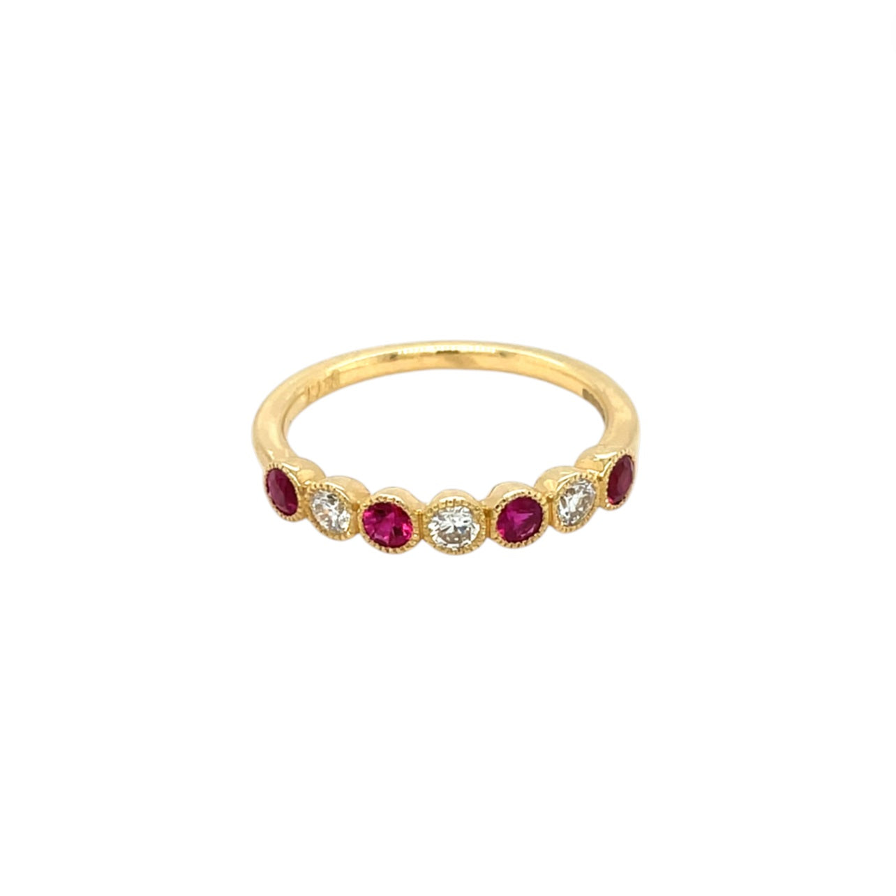 18ct Yellow Gold Ruby & Diamond Millgrain 1/4 Eternity Ring (N)